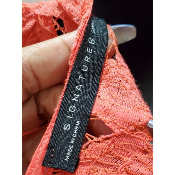 Signature8 Women Red Lace Floral Open Back Short Sleeve Knee Length Dress Small - Picture 9 of 14